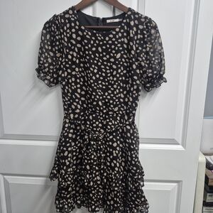 Mi Ami Womens Black Cream Polka-dot Multi-tiered Ruffle Dress Size M, Soft Girl